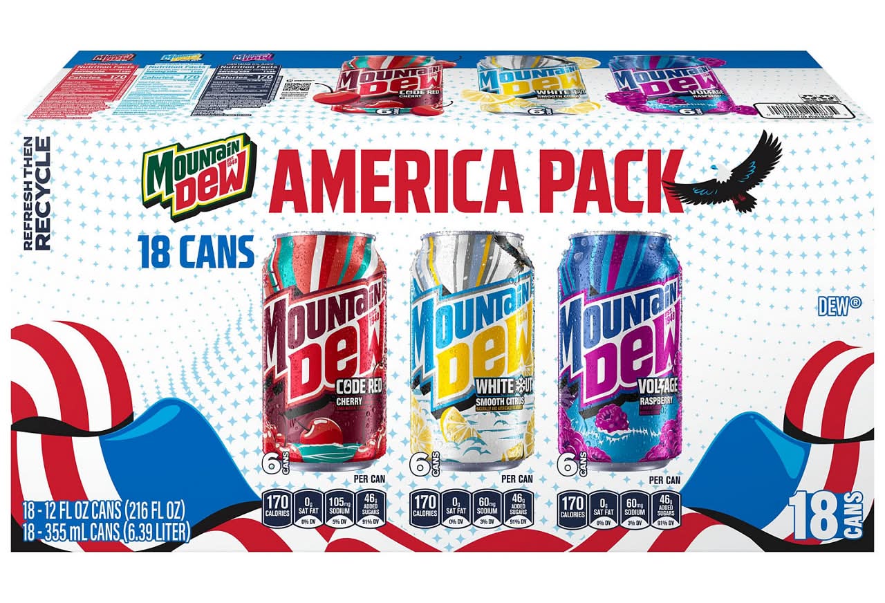 Mountain Dew America Patriotic Variety Cans Pack 12 Fl Oz 18 Ct