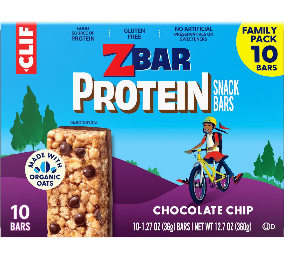 CLIF Bar Zbar Protein Snack Bars Family pack, Chocolate Chip (10 x 1.27 oz)