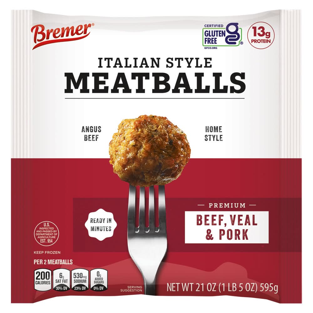 Bremer Frozen Italian Style Meatballs, Beaf Veal & Pork (21 oz)