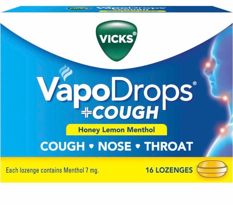 Vicks VapoDrops + Cough Honey Lemon Menthol Lozenges 16s
