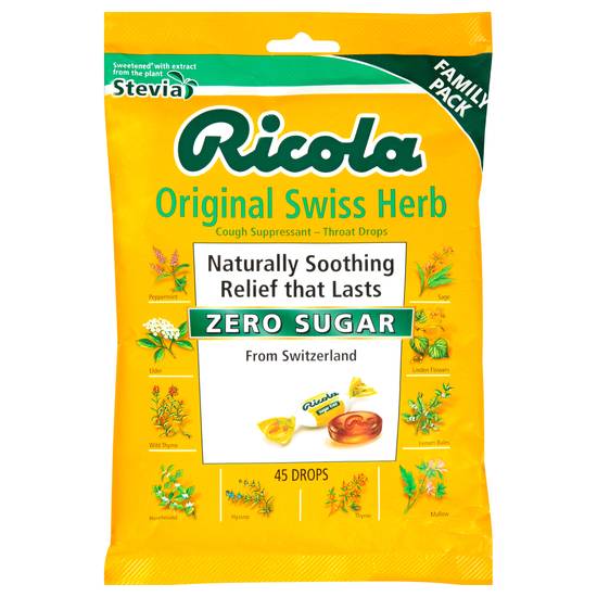 Ricola Zero Sugar Original Swiss Herb Cough Suppressant Throat Drops (45 ct)