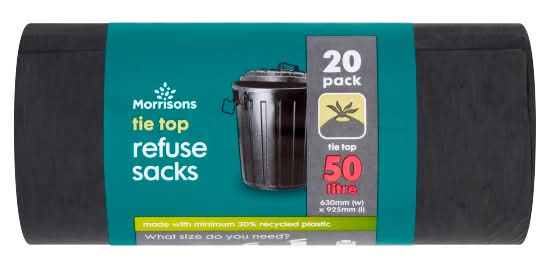 Morrisons 630x925 mm, Tie Top Refuse Sacks 50L (20 pack)