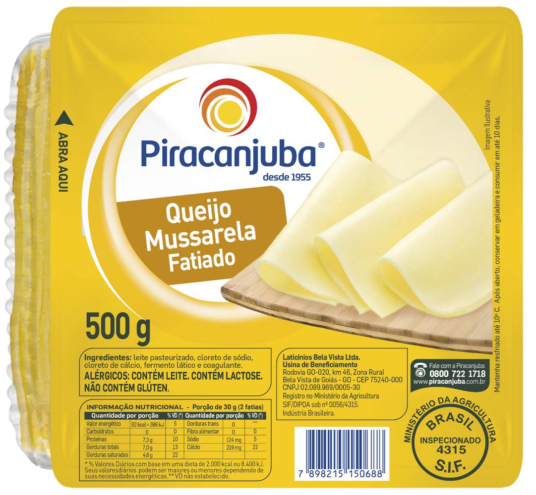 Piracanjuba queijo mussarela fatiado (500 g)