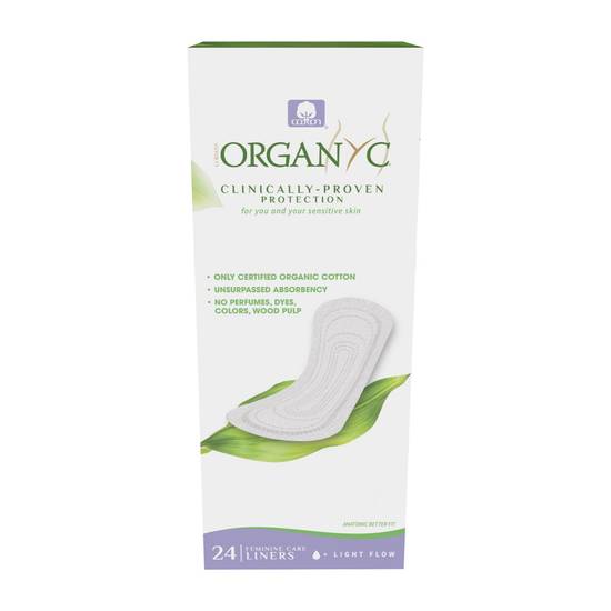 Organyc Organic Cotton Panty Liners for Sensitive Skin, Light, Flat Packed, 24 CT