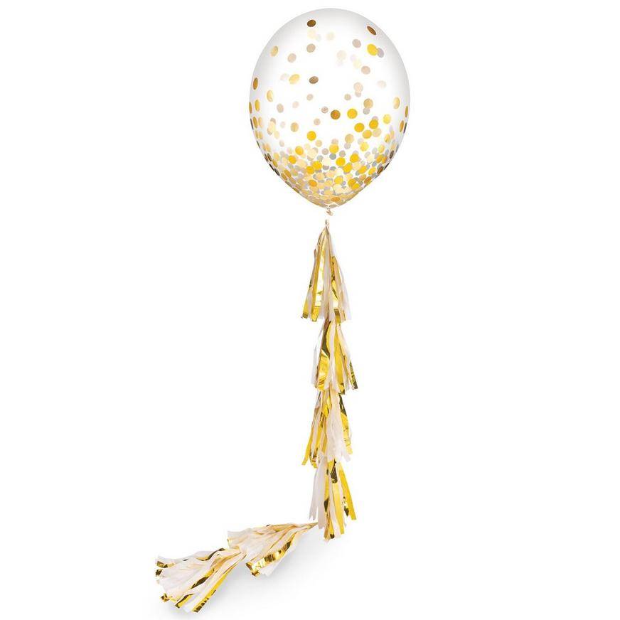 Party City Confetti Balloon With Tassel Tail, 24in, Gold