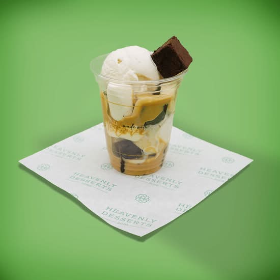 Vegan Warm Brownie, Caramel & Banana Sundae