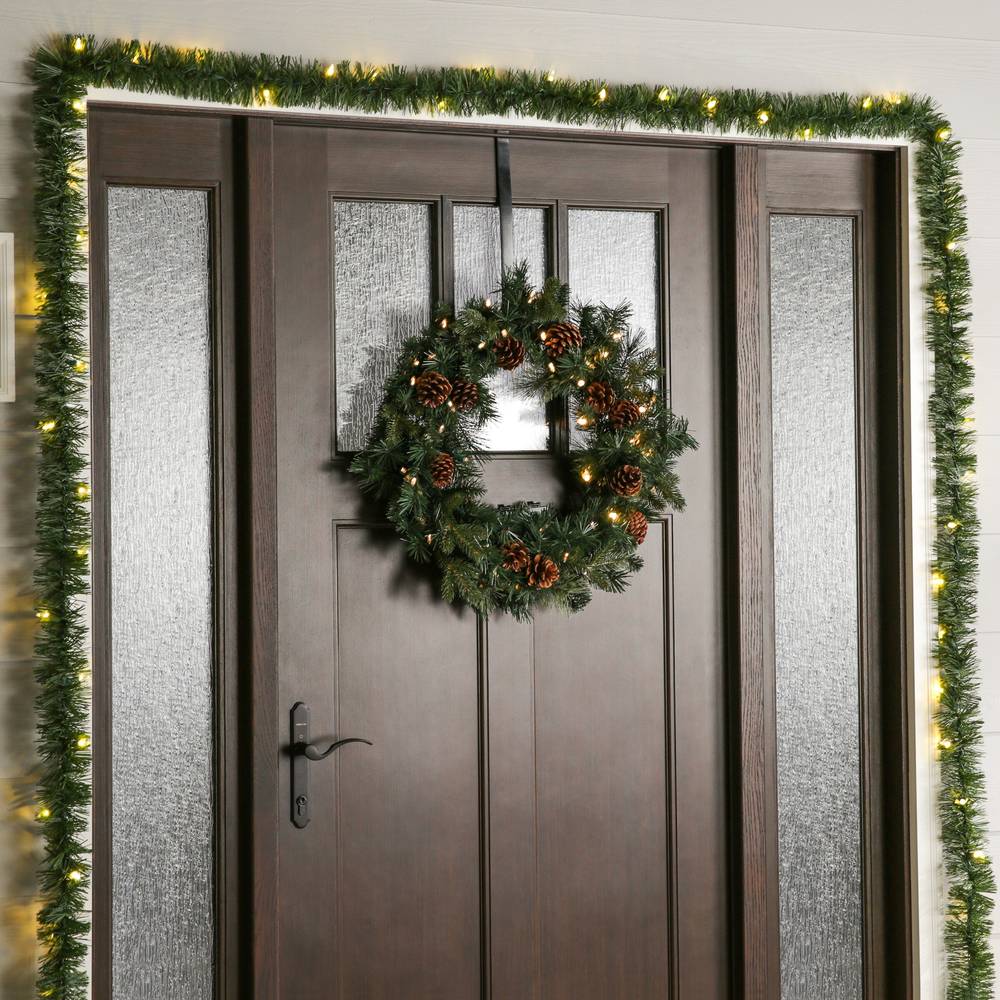 GE Indoor/Outdoor Pre-lit Electrical Outlet 18-ft Pine Artificial Garland with White LED Lights | 84826LO