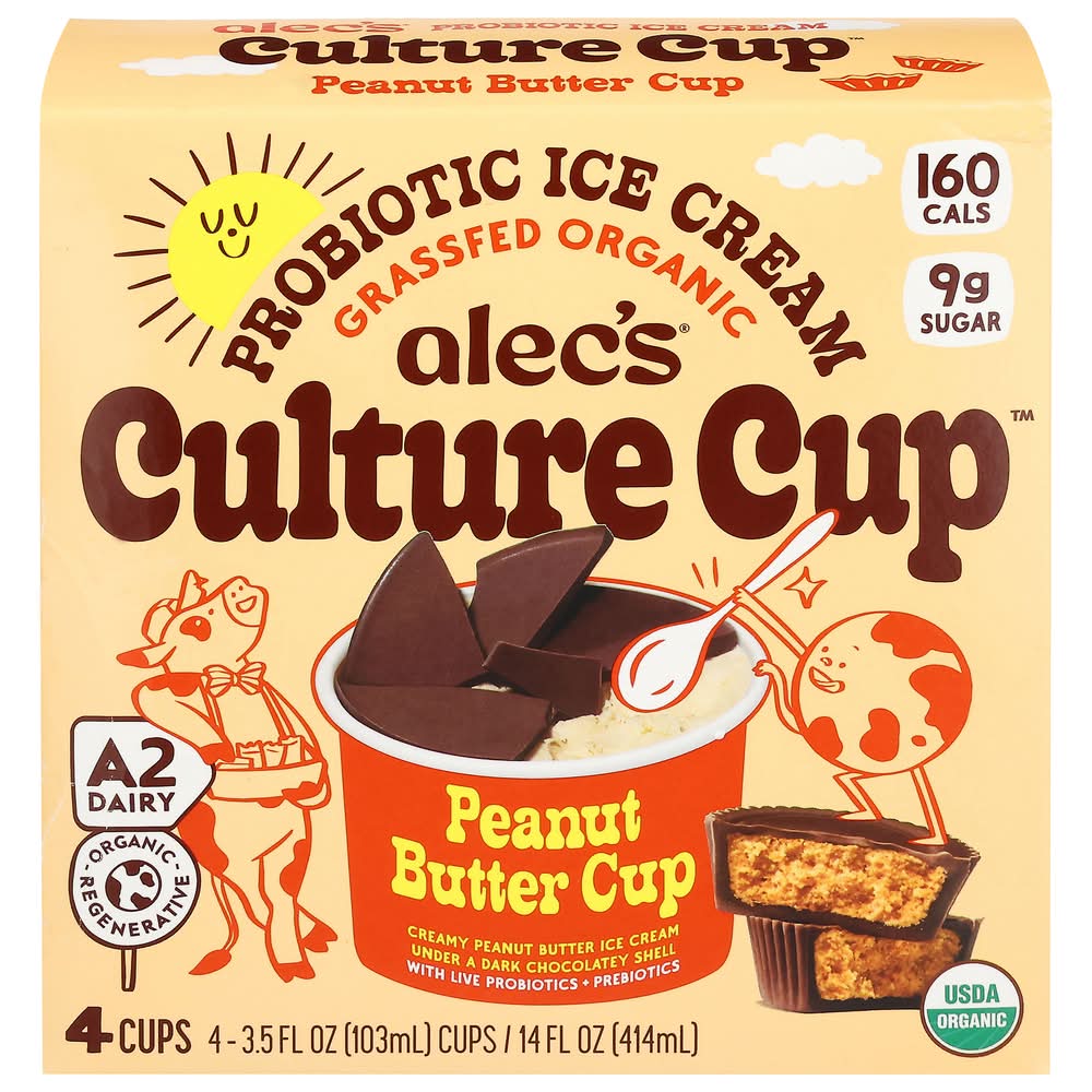 Alec's Culture Peanut Butter Probiotic Ice Cream Cup (3.5 fl oz, 4 ct)