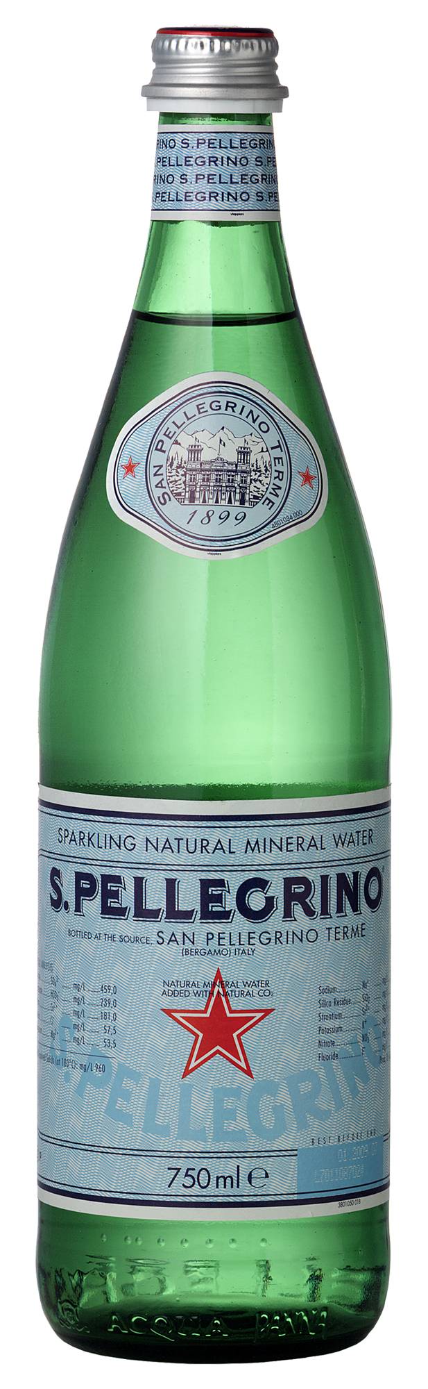 S.Pellegrino Sparkling Natural Mineral Water Glass Bottles 750mL
