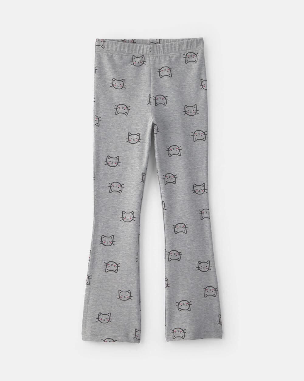 Girls Cat Cotton Pull-On Stretch Leggings - Grey - 8