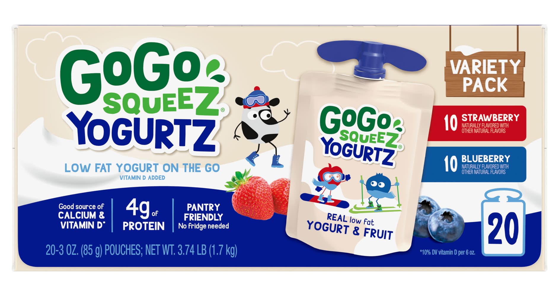 GoGo squeeZ Yogurtz Blueberry & Strawberry Yogurt on the Go (20 x 3 oz)