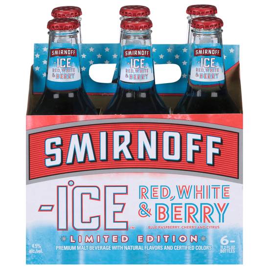 Smirnoff Ice Red White & Berry Premium Malt Beverage Bottles (6 ct, 11.2 fl oz)