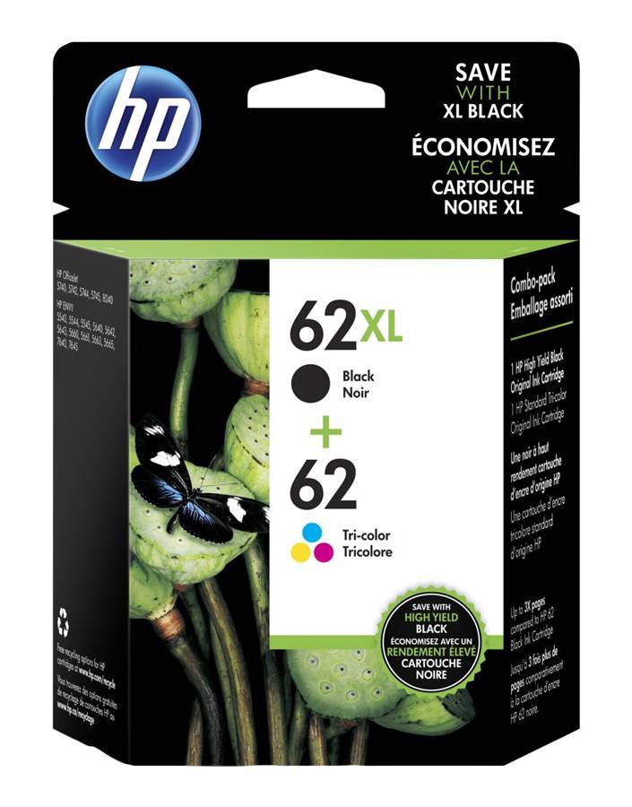 HP Standard 62xl & 62 Yield Ink Cartridge pack, Black - Tri Color