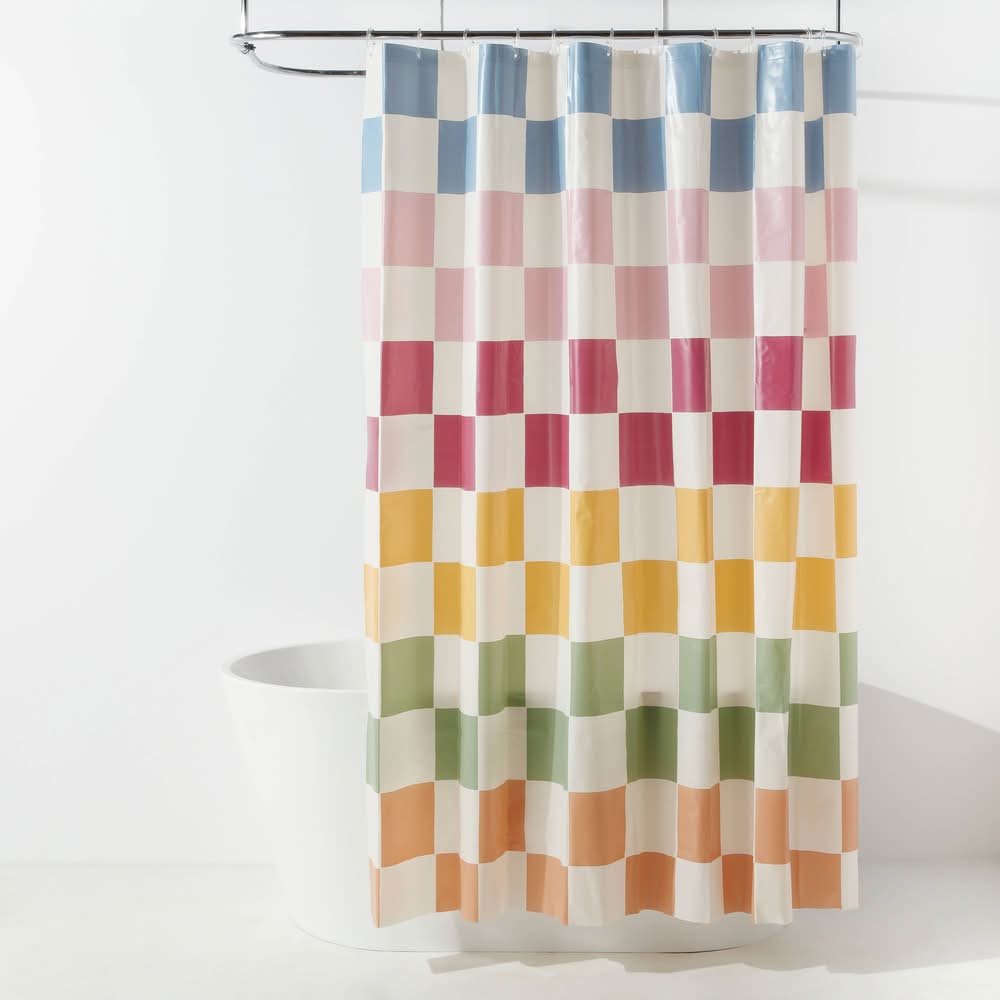 Room Essentials Peva Checkerboard Shower Curtain and Rings (13 ct)