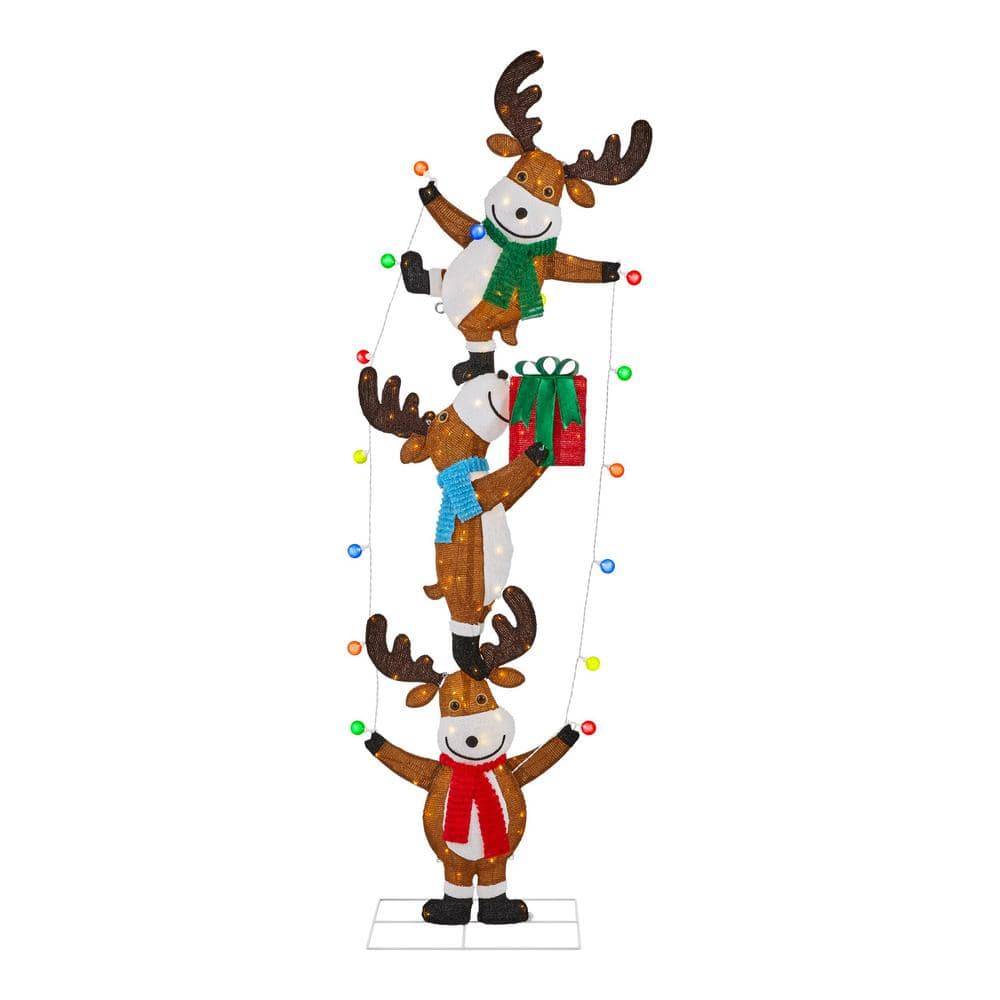 Home Accents Holiday 7 Ft. Yuletide Lane Twinkling Led Stacked Reindeer Holiday Yard Decoration