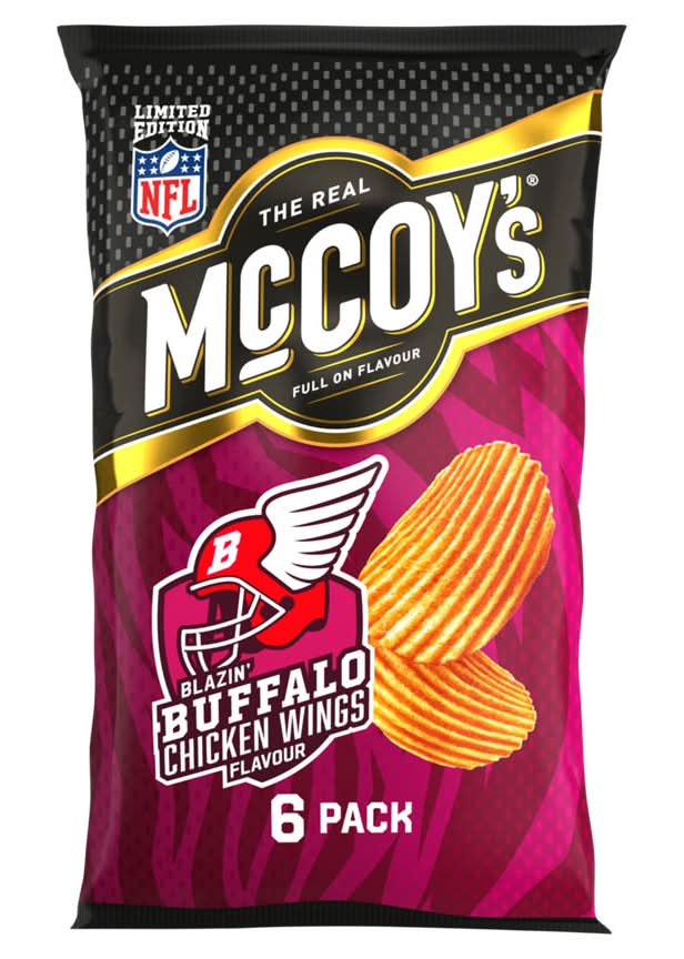 McCoy's Limited Edition Blazin' Buffalo Chicken Wings Flavour Ridge Cut Potato Crisps 6 x 25g