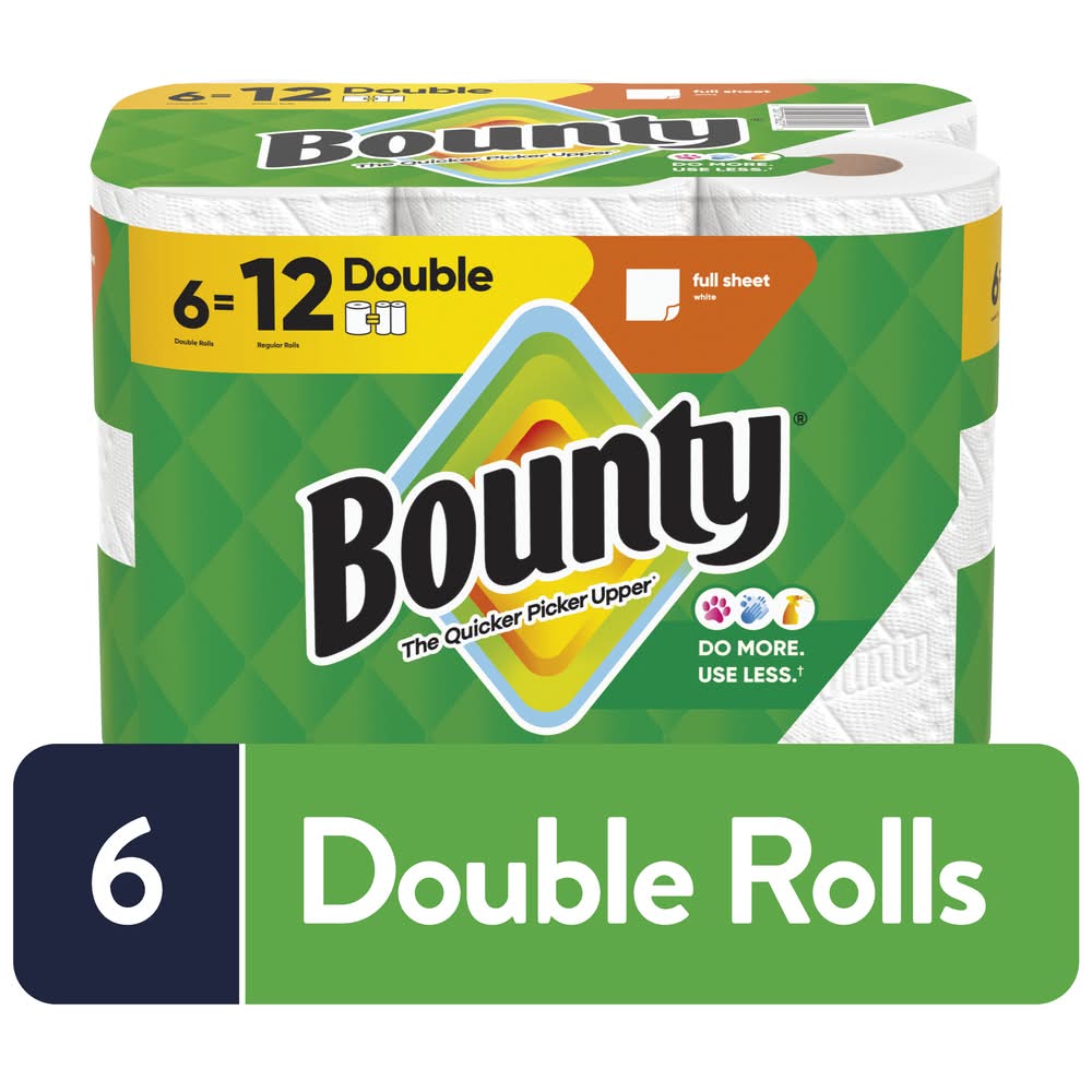 Bounty Double Paper Towel Rolls, 27.9x25.9 cm, White (6 ct)