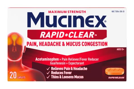 Mucinex Rapid + Clear Pain Headache & Mucus Congestion Relief Caplets 12+ Years (20 ct)
