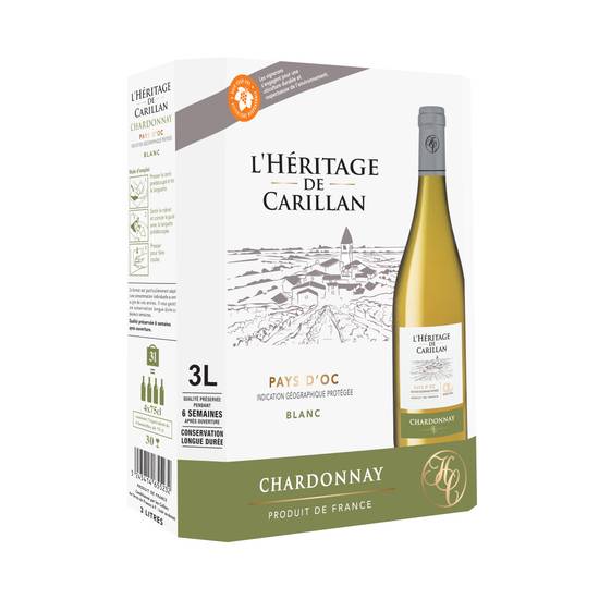 L'heritage de Carillan Agir - Vin blanc de pays d'oc chardonnay (3 L)