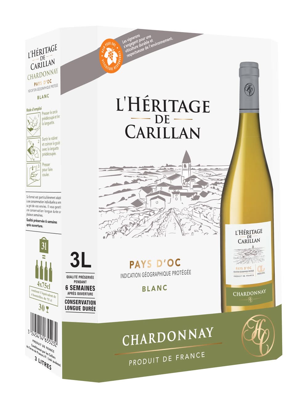 L'Héritage de Carillan - Vin blanc de pays d'oc chardonnay (3L)