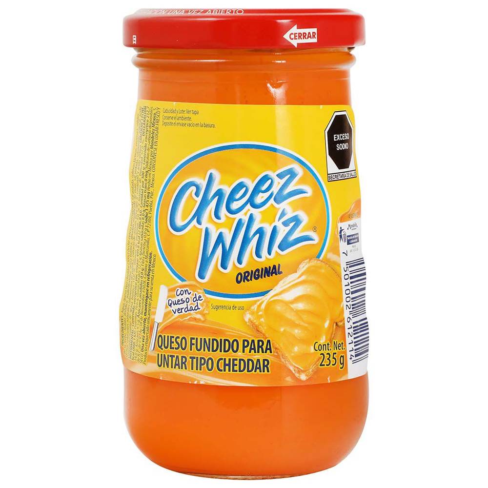 Cheez whíz queso fundido para untar tipo cheddar (frasco 235 g)