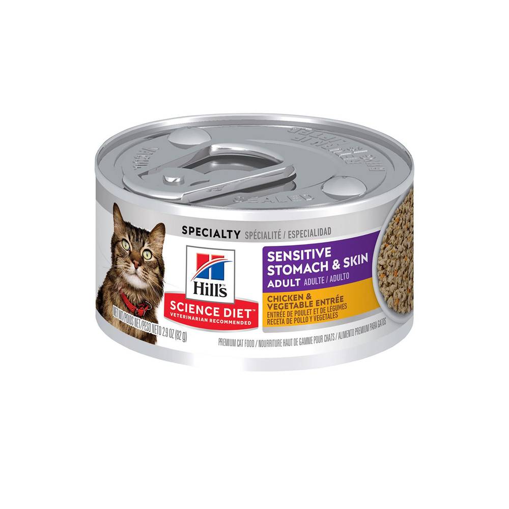 Hill's Science Diet Sensitive Stomach & Skin Adult Wet Cat Food, Chicken-Vegetable, (82 g)