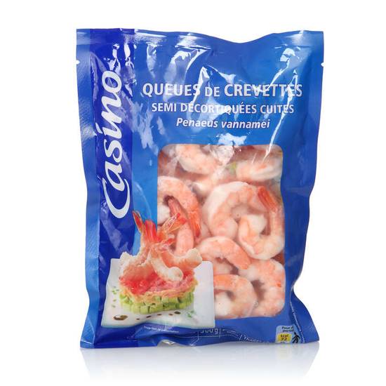CASINO - Queues de crevettes - Semi décortiquées cuites - 300g