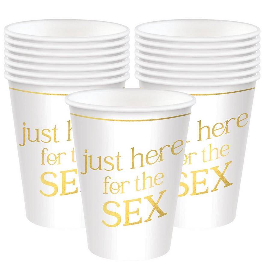 Party City Metallic Just Here For the Sex Gender Reveal Paper Cups 12 oz, 3 In x 3.5 In, Assorted (20 ct)