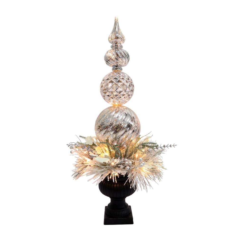 Holiday Living Finial Ornament Pre-Lit Led Artificial Christmas Tree, 3 ft., Silver