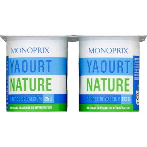 Monoprix Yaourts Nature Les 4 Pots De 125 G