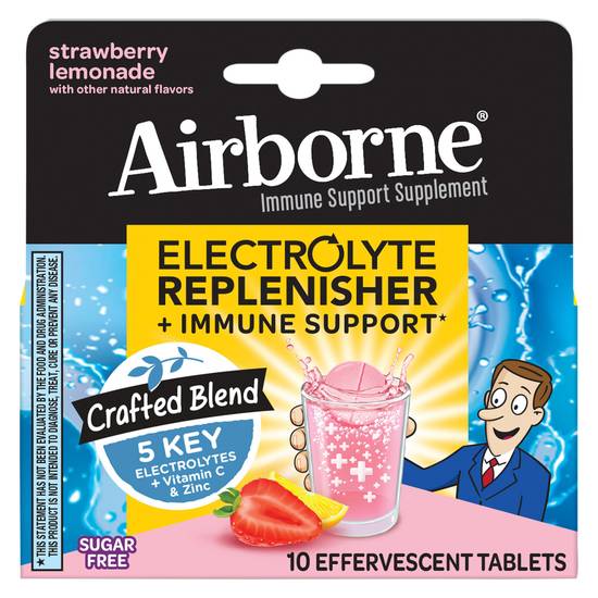 Airborne Effervescent Tablets Electrolyte Replenisher Strawberry Lemon (10 ct)