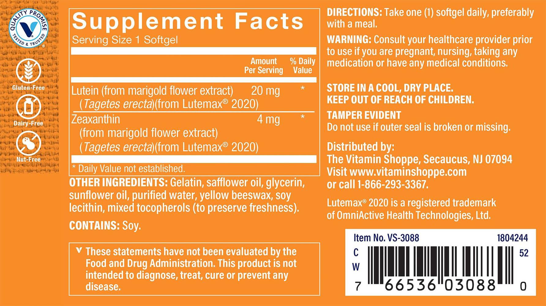 Lutein - Supports Vision, Eye Health, & Healthy Skin - 20 Mg (120 Softgels)
