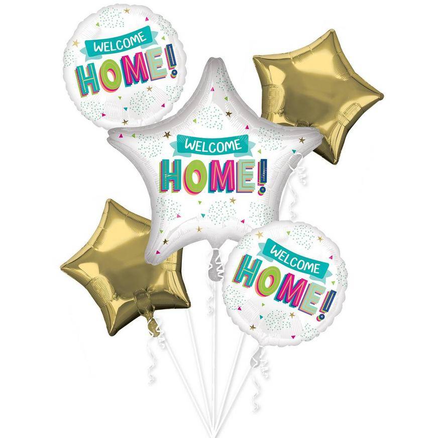 Party City Uninflated Welcome Home Foil Balloon Bouquet (unisex/white - gold)(5 ct)