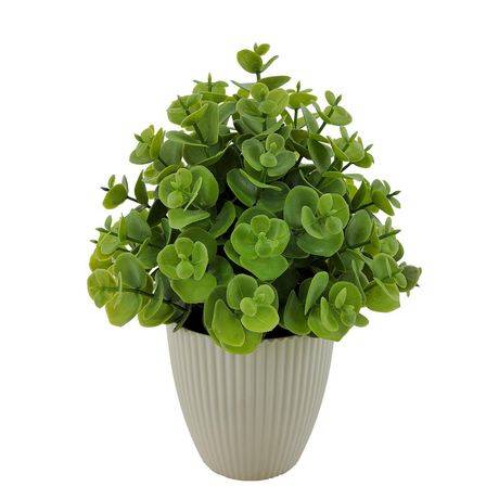 Mainstay 8.75In Indoor Artificial Plant In Pot, Green Color Eucalyptus.