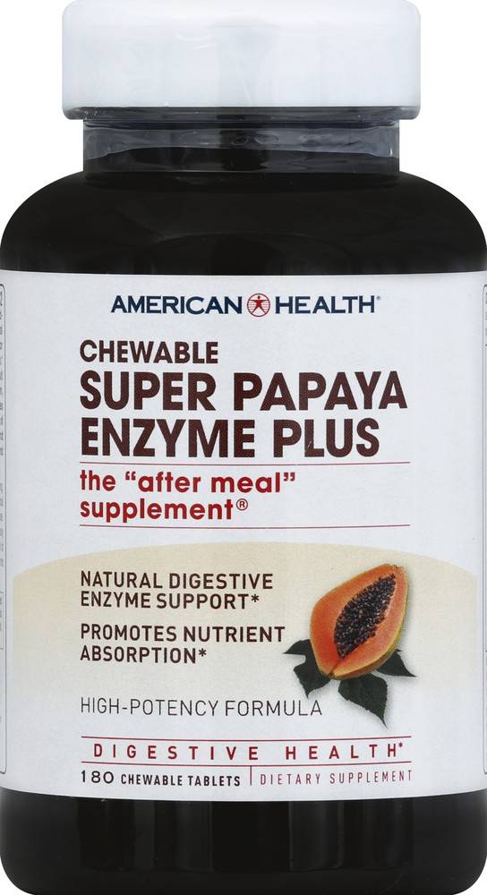 Super Papaya Enzyme Plus Chewable Supplement American Health 180 tablets