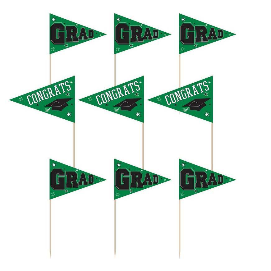 Green Congrats Grad Party Picks, 3in, 36ct