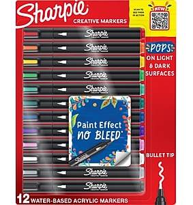 Sharpie Creative Water-Based Acrylic Marker, Bullet Tip, Assorted Colors, 12/Pack (2196905)