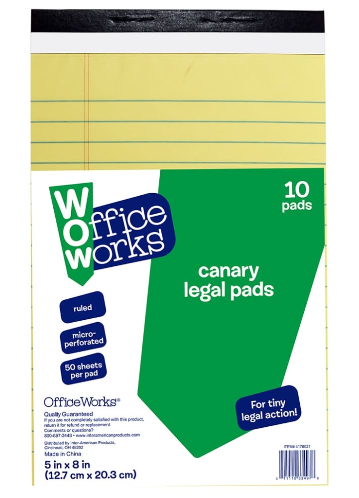 Office Works® Canary Legal Pads - Yellow