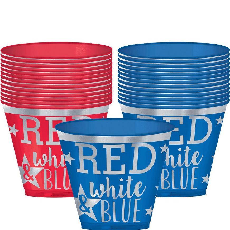 Metallic Patriotic Red, White Blue Plastic Cups 30ct