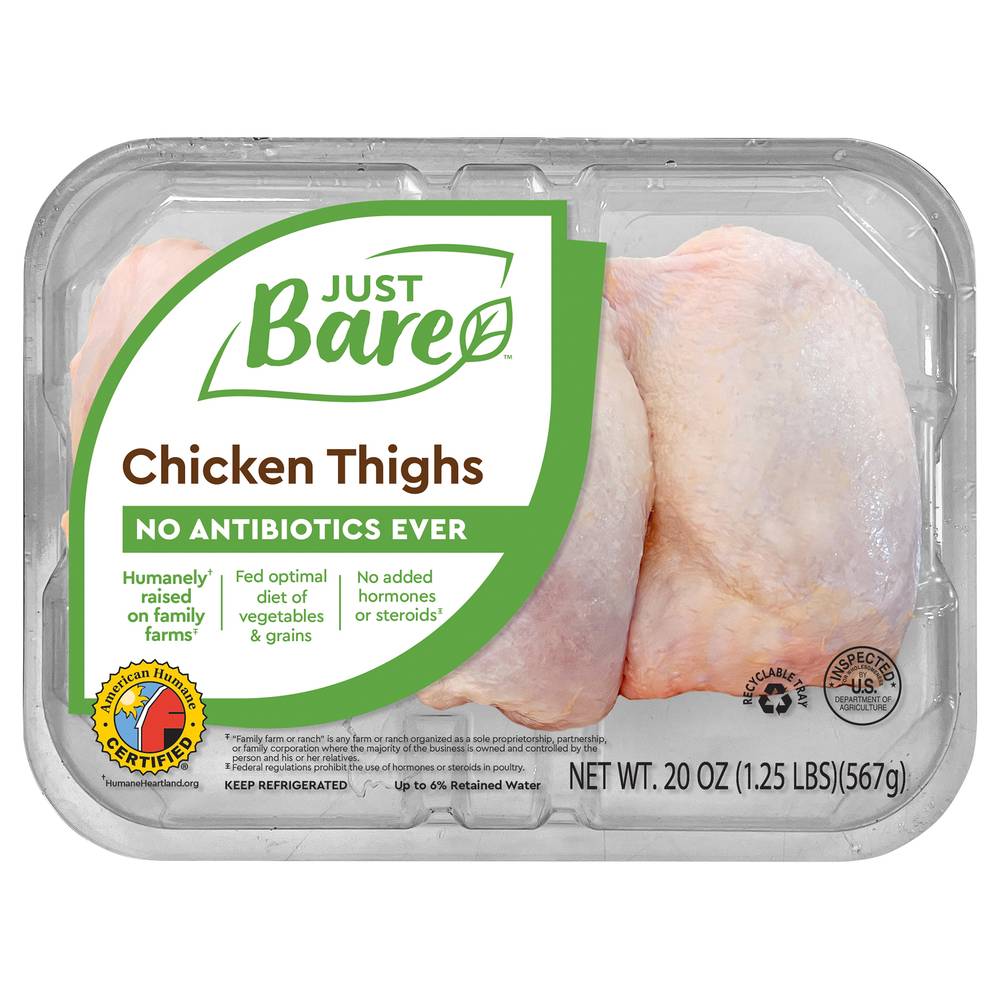 Just Bare Natural Fresh Bone-In Chicken Thighs (1.25 lbs)