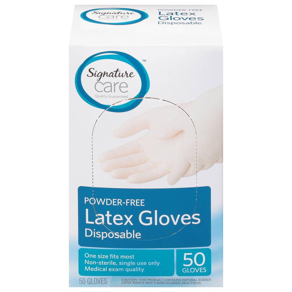 Signature Care Disposable Powder Free Latex Gloves (50 ct)