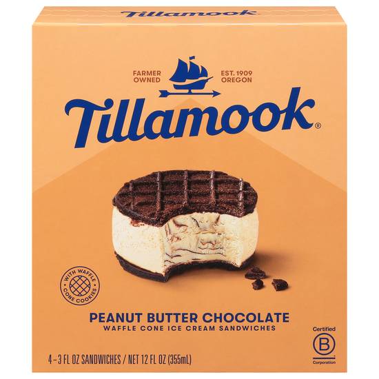 Tillamook Peanut Butter Chocolate Ice Cream Sandwiches (4 x 3 fl oz)