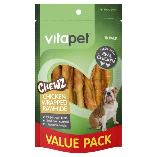 Vitapet Chewz Chicken Wrapped Rawhide Sticks Dog Treat 18 pack