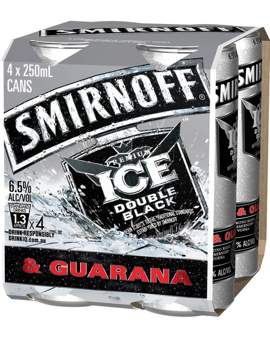 Smirnoff Ice Double Black & Guarana Cans 4x250mL