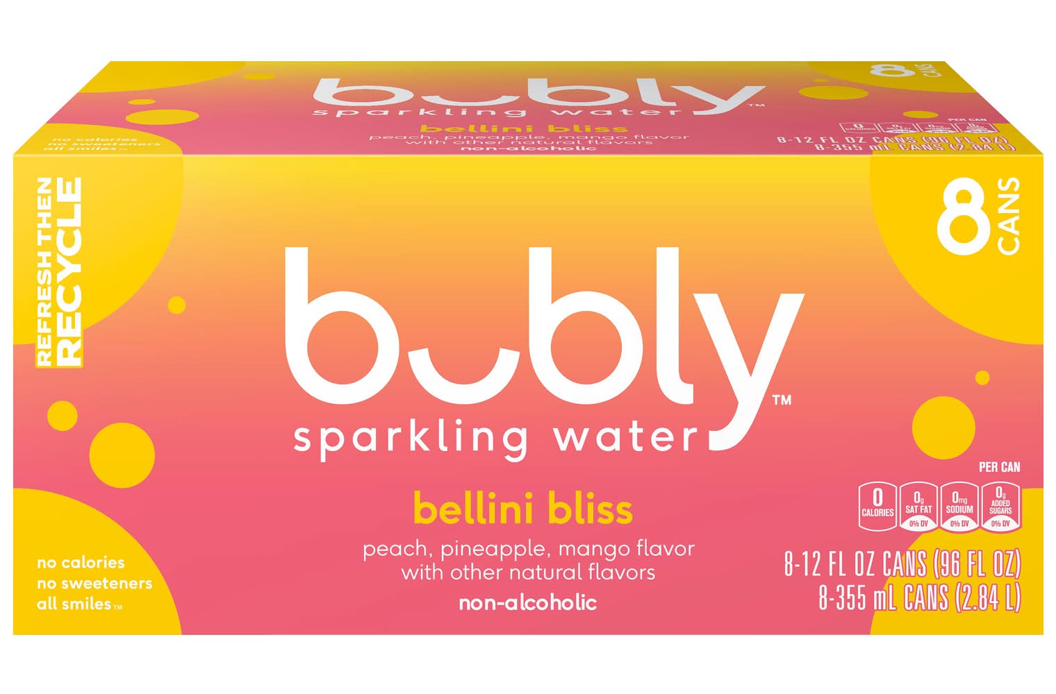 bubly Sparkling Water, Bellini Bliss (8 x 12 fl oz)
