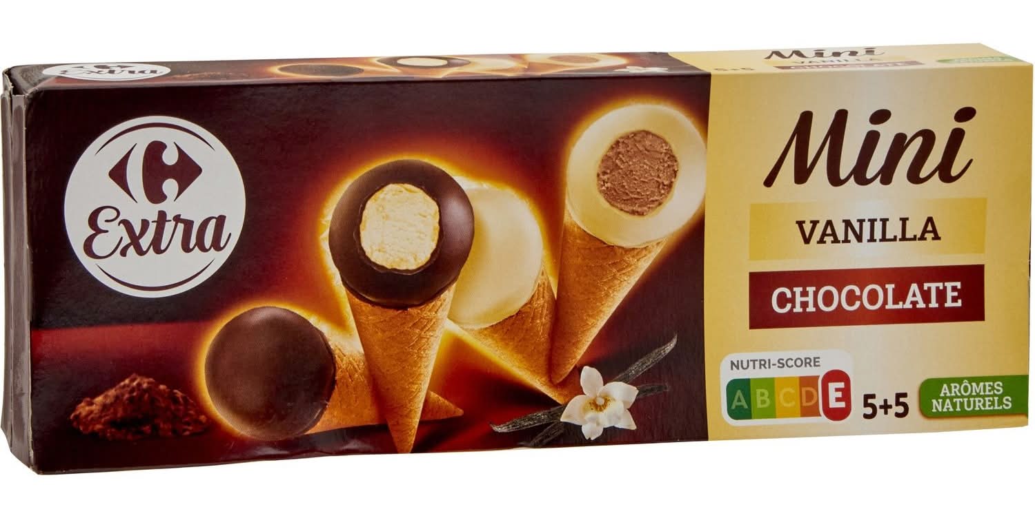 Carrefour - Glaces mini cônes, vanille-chocolat (10)