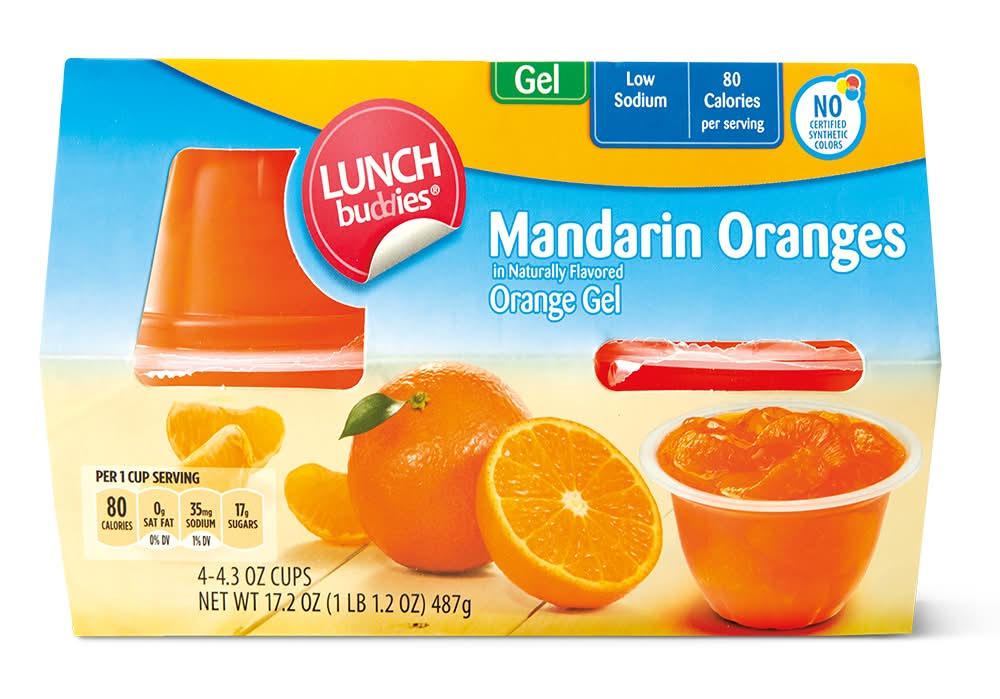 Lunch Buddies Fruit Gel Cups, Mandarin Orange (4 x 4.3 oz)
