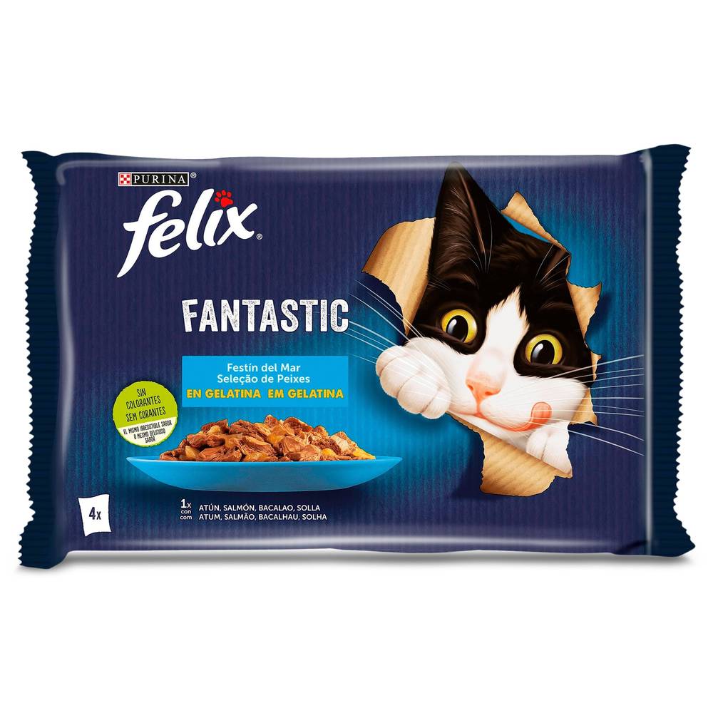 Alimento Para Gatos Fantastic Sabor Festín Del Mar 4 Unidades Felix Bolsa 340 G