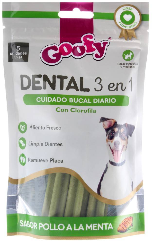 Goofy · Snack dental para perros - Pollo - Menta - Raza Pequeña - Mediana (5 un)