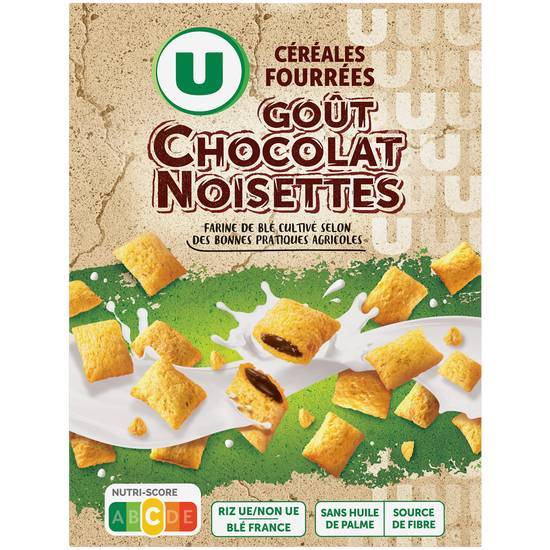 Les Produits U - Céréales fourrées au chocolat et noisettes (375g)
